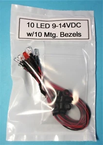9V-14V DC Set of 10 RED LED Prewired  + 10 Mounting 5mm ID Bezels 2 Blinking LED - Picture 1 of 12