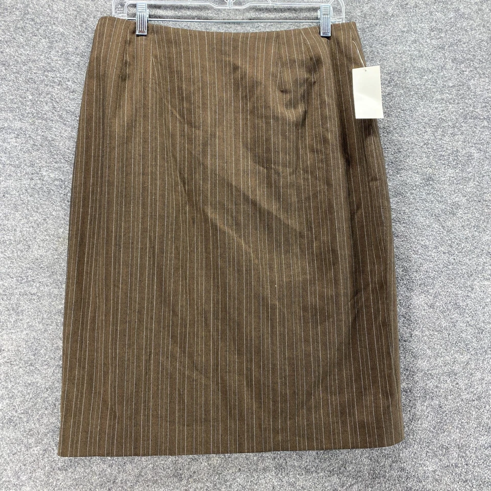 Новая женская юбка Larry Levine 12 коричневая в полоску трапециевидная миди с подкладкой на молнии классика - Изображение 1 из 4