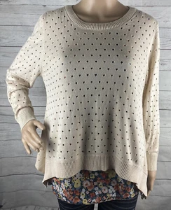 Adorable Layered Sweater Large Pale Pink Open Dot Knit Silky Floral Underlay Top - Picture 1 of 11