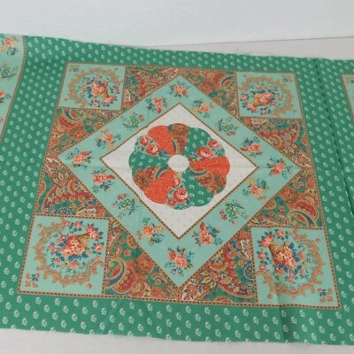 Museum Chintz Green Orange Pillow Panels VIP Cranston Print Works Floral Sewing - Image 1 of 4