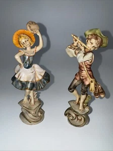 Pair 1970s Fontanini Depose Italy Figures 279 Girl Tambourine & 280 Boy Flute - Picture 1 of 6