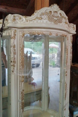 Carved off-white French style rounded Curio Cabinet Cover