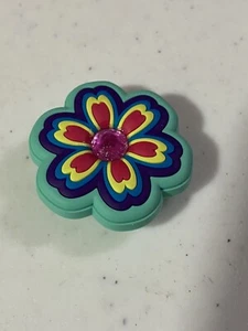 Jibbitz Teal/ Multicolored Large Flower Bloom  (1.25 Inches) W/gemstone - Picture 1 of 2