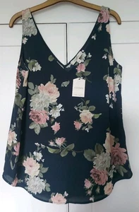 OASIS CAMISOLE NAVY FLORAL TOP SIZE 14 - Picture 1 of 9