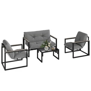 Outsunny 4pcs Garden Furniture Set Conservatory Armchair Loveseat Coffee Table - Picture 1 of 11