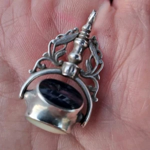 Viktorianischer dreifach drehender Anhänger Weißmetall Sodalith Onyx Mondstein massiv Silber? - Bild 1 von 15