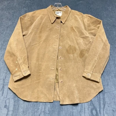 Bagatelle Suede Leather Jacket Women XL Khaki Lined Wardrobe Staple Button Front - Image 1 of 4