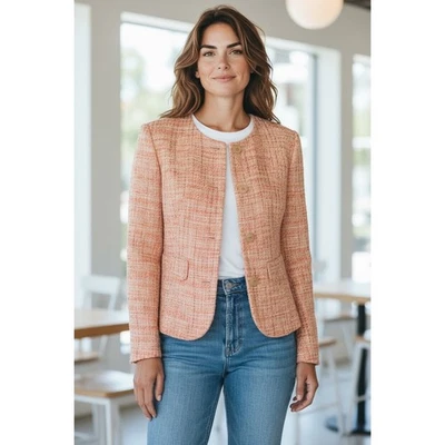Blazer de tweed Lafayette 148 New York para mujer talla 12 botones delanteros melocotón Foto 1 de 4