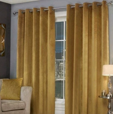 Daziran Gold Velvet Grommet Curtains Set of 2 Panels 50x96 Room Darkening - Image 1 of 4