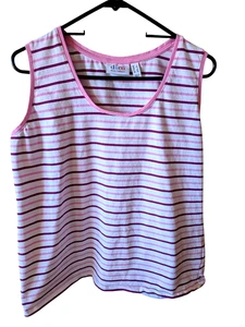 Denim & Co Women's L Sleeveless Blouse Pink Stripe Top Stretch EUC Free Ship! - Picture 1 of 3