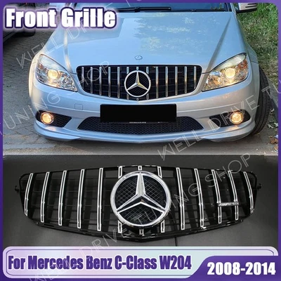 Silver Upper Grill W/LED Emblem For Mercedes Benz W204 08-14 C200 C250 C280 C300 Foto 1 de 4