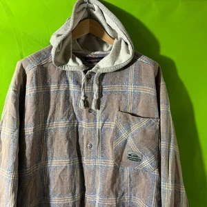 Large 80s Quiksilver Oversize Vtg Plaid Surf Hooded Grunge Button Up Shirt - Picture 1 of 8