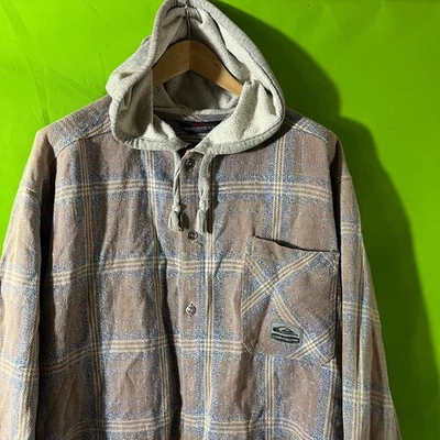 Large 80s Quiksilver Oversize Vtg Plaid Surf Hooded Grunge Button Up Shirt - Image 1 of 4
