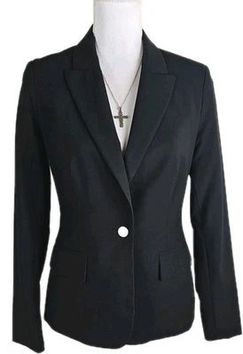 Calvin Klein ~Woman Size 2~ Black Blazer Jacket 1 Button Long Sleeve Office Wear - Image 1 of 4