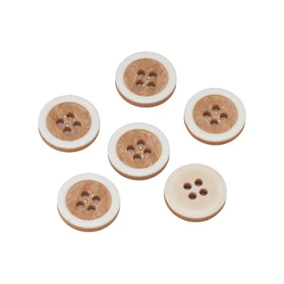 20Pcs Light Brown Woodgrain Buttons, 4-Hole, White Edge, Sewing Supplies 15-25mm - Image 1 of 4