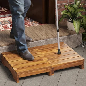 Wooden Step Stool Platform Acacia Wood Bedside, Bathroom, Hot Tub, Outdoor Steps - Picture 1 of 12