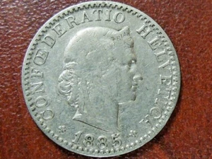 1885-B Swiss Twenty (20) Rappen "Libertas" Coin - Picture 1 of 6