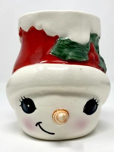 RARO Taza Lefton Vintage Muñeco de Nieve Cara Navidad Sombrero Rojo #4709 - Imagen 1 de 13