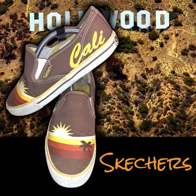 Zapatillas sin cordones Skechers Cali de lona puesta de sol palma retro marrón amanecer talla 7 EE. UU. Foto 1 de 4