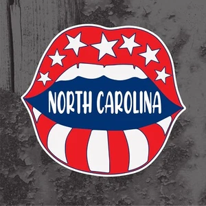 NORTH CAROLINA Pouting Lips in American Flag Colors Vinyl Decal Window Sticker - Imagen 1 de 2