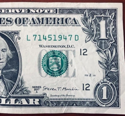 1947 Trailing Birth Year Note One Dollar Bill Fancy Serial Number L7145 1947D - Image 1 of 3