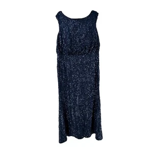 Davids Braut Pailletten Maxikleid dunkelblau Größe 1X Blouson ärmellos U-Boot-Ausschnitt - Bild 1 von 17