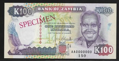 Zambia 1991 100 Kwacha p34s Specimen CU - Image 1 of 2