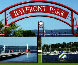 Petoskey Little Traverse Bay Lake Bayfront Park Docks Ships MI Vintage Postcard - Picture 1 of 4