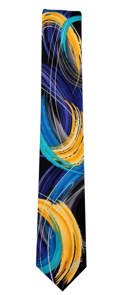 Corbata abstracta de diseñador Jerry Garcia para hombre - negra amarilla y azul - nueva con etiquetas Foto 1 de 1