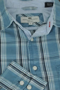 Canterbury of New Zealand Men's Blue & White Plaid Cotton Casual Shirt M Medium - Picture 1 of 4