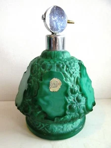 Czech ART DECO Malachite Glass Perfume Bottle Atomizer 1930 ORIGINAL Paper Label - Picture 1 of 7