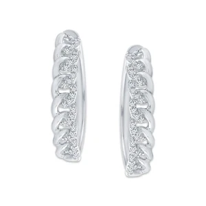 Natural Diamond Huggie Hoop Earrings Women 925 Sterling Silver Cuban Style - Picture 1 of 3