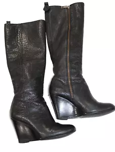 Tory Burch Knee High Boots Dabney Black Croc Textured Leather Side Zipper 6.5 - Picture 1 of 10