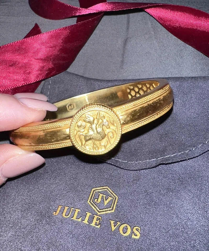 NUEVO Brazalete Brazalete Brazalete con Bisagras Medallón Moneda Julie Vos Chapado en Oro 24k y Circonita cúbica  Foto 1 de 4