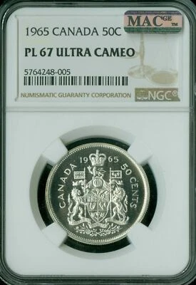 1965 CANADA 50 CENTS NGC PL67 ULTRA CAMEO FINEST GRADED MAC SPOTLESS  * - Image 1 of 2