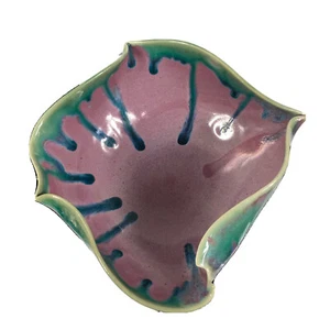 Vintage Heartstone Pottery Studio Freeform Bowl Drip Glaze 6.5” Mauve Teal  - Picture 1 of 6