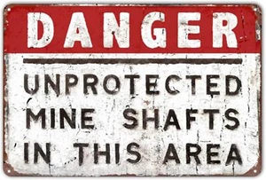 Vintage Tin Metal Sign Decor Danger Mine Shafts Metal Sign Wall Plaque Steel Pos - Picture 1 of 2