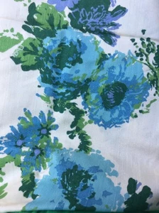 ViTG Fabric 48" By 47" Cream W/Blue & Green Floral Design Original Screen Print - Picture 1 of 6