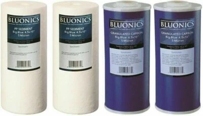 Bluonics 4.5" x 10" Water Filters GAC Carbon & Sediment 4 Whole House Cartridges - Image 1 of 4