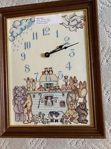 Completed JCA TIME PIECES Cross Stitch Noah's Ark Clock Baby Nursery 9”x12” -NEW - Picture 1 of 7