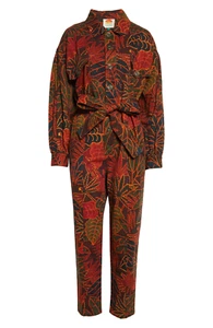 Farm Rio S Small Rainforest Black Canvas Jumpsuit Cotton Denim Print $240 - Picture 1 of 10
