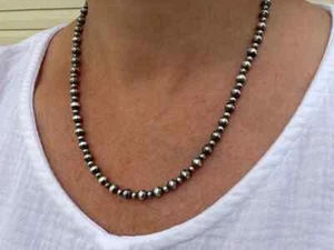 6mm Sterling Silver Alternating Pattern Navajo Pearls Southwest Beaded Necklace - Picture 1 of 10