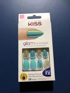 Kiss Nails Glam Fantasy Prensa Pegamento Manicura Gel Medio Almendra Aqua Plata - Imagen 1 de 1