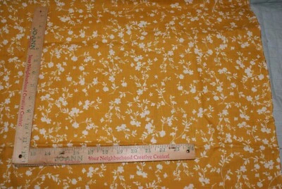 Golden Yellow White Flowers Linen Texture Fabric Cotton Quilting 1 Yd + 5 "x 52" - Image 1 of 3