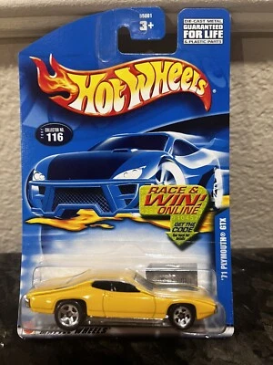 2002 Hot Wheels Collector No #116 '71 PLYMOUTH GTX Yellow w/5 Spoke Wheels - Image 1 of 2