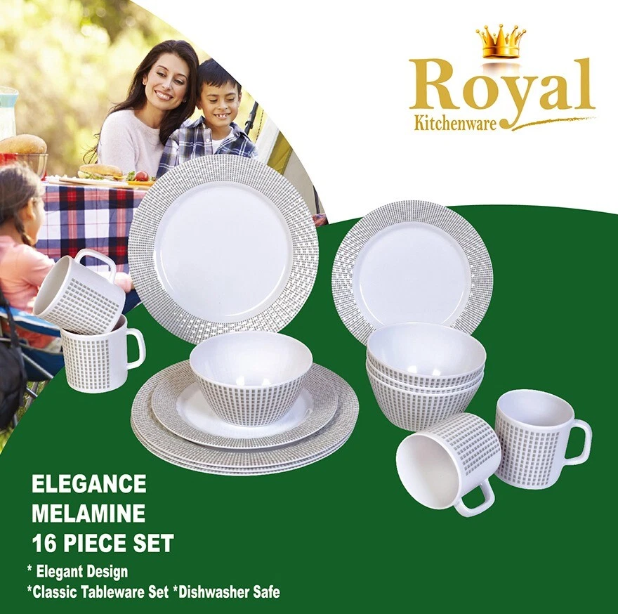 MELAMINE DINNER SET ELEGANCE 16 PIECE CARAVAN CAMPING PICNICWARE JAYCO RV PARTS - image 1 of 1