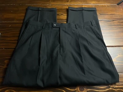 GEORGE Dress Pants Men's Size W42 Black Straight Leg Cuffed Hem Button Pockets - Изображение 1 из 4