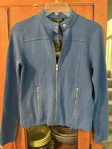 Lauren Ralph Lauren Petite Blue Full Zip Sweater Jacket Vintage NWT - Picture 1 of 6