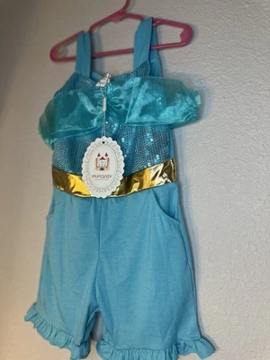 Disney Teal and Gold Princess Jasmine Romper For Girls 3-4T New with Tags - Image 1 of 4