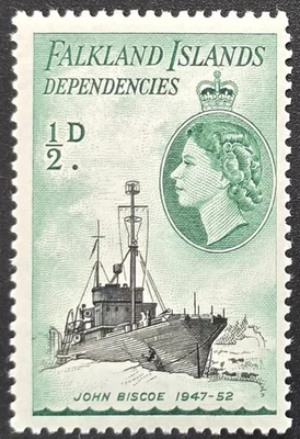 Falkland Islands - 1963, Scott #1L9, John Biscoe 1947-52 Ship w/ Queen Elizbeth - Image 1 of 3